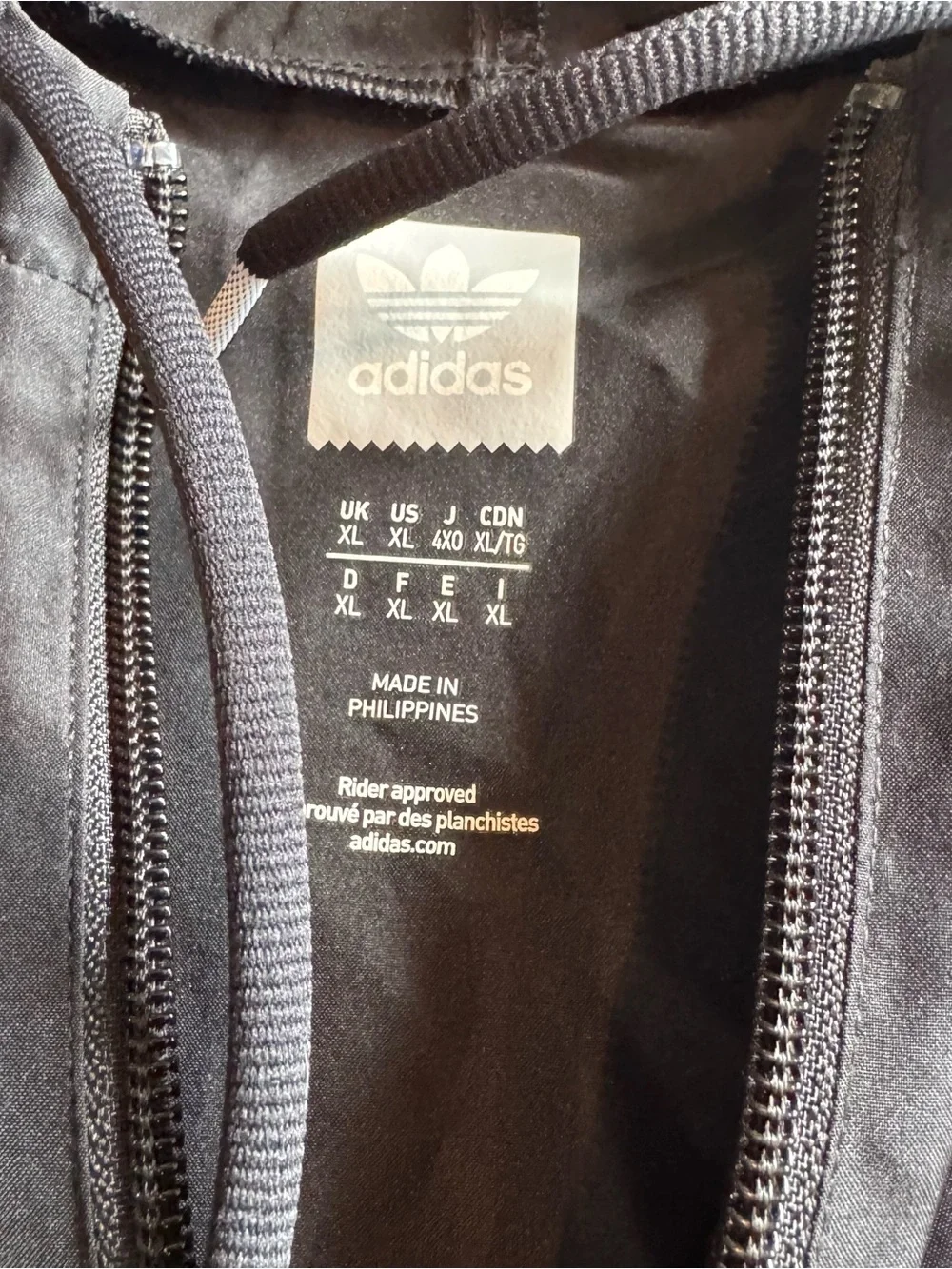 Adidas Originals Black Anorak Windbreaker Hoodie Jacket Size XL